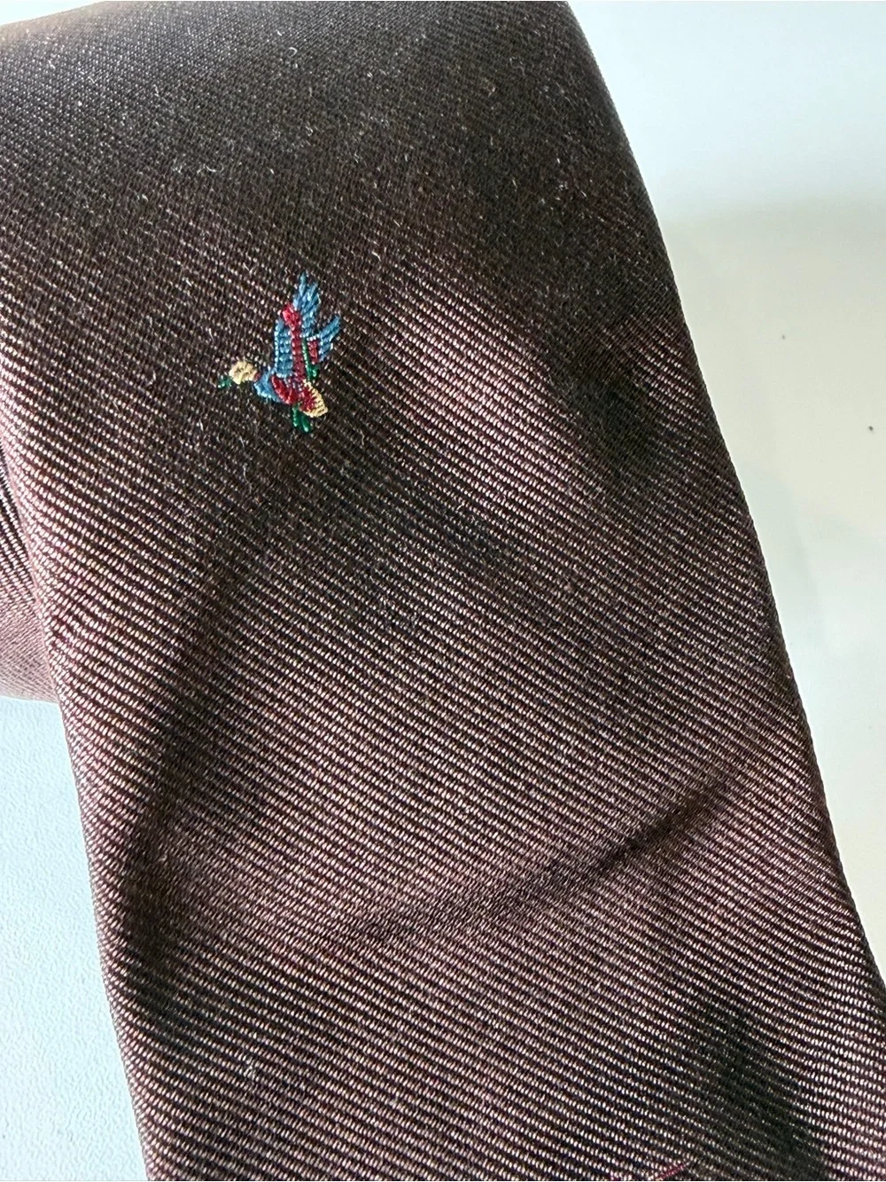 Polo Ralph Lauren Brown Silk Tie Embroidered  Hunting Pheasant Pattern Preppy